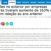 Aquisies no exterior por empresas brasileiras tiveram aumento de 163% em 2021, em relao ao ano anterior